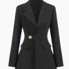 Metallic Button Asymmetrical Blazer>MICAS New