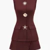 Metallic Button Sleeveless Round Neck Mini Dress>MICAS Sale