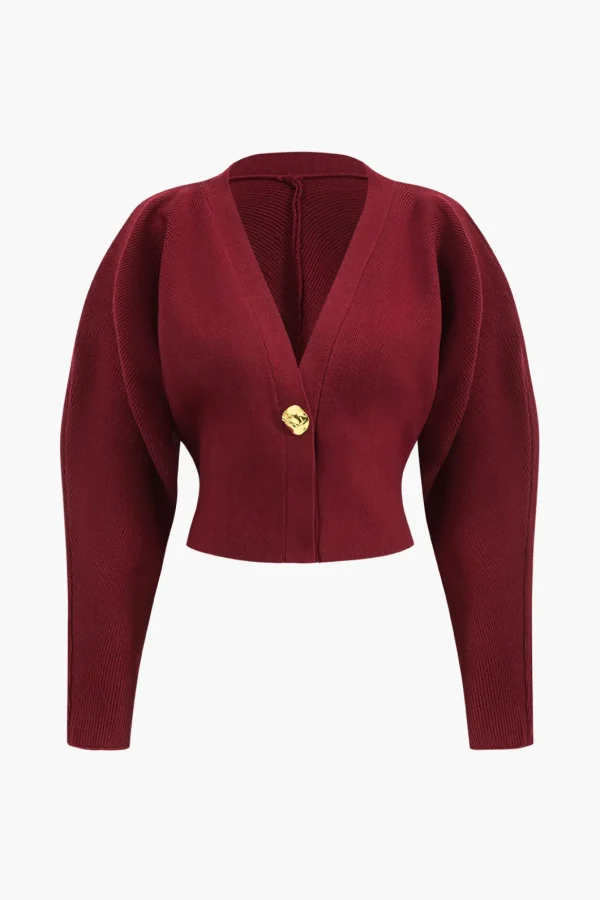 Metallic Button V-Neck Sweater Long-Sleeve Top>MICAS Online