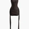 Mock Neck Ruched Mini Dress>MICAS Clearance
