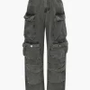 Multi Pocket Rolled Hem Wide Leg Cargo Jeans>MICAS New