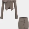 Off Shoulder Top And Asymmetrical Skirt Set>MICAS New