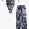 Oil Painting Pattern Drawstring Strappy Top And Pocket Trousers Set>MICAS Outlet