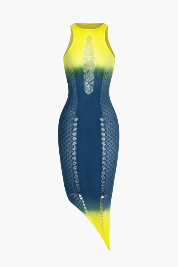 Ombre Asymmetric Cut Out Tank Midi Dress>MICAS Best