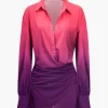 Ombre Print Ruched Button Up Mini Dress>MICAS Best