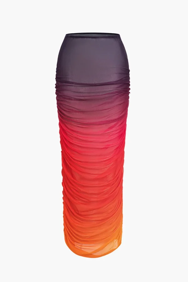 Ombre Print Ruched Maxi Skirt>MICAS Outlet