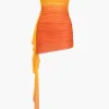 Ombre Print Ruffle Ruched Mini Dress>MICAS Clearance