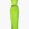 One Shoulder Tank Top And Twist Detail Skirt Set>MICAS Discount