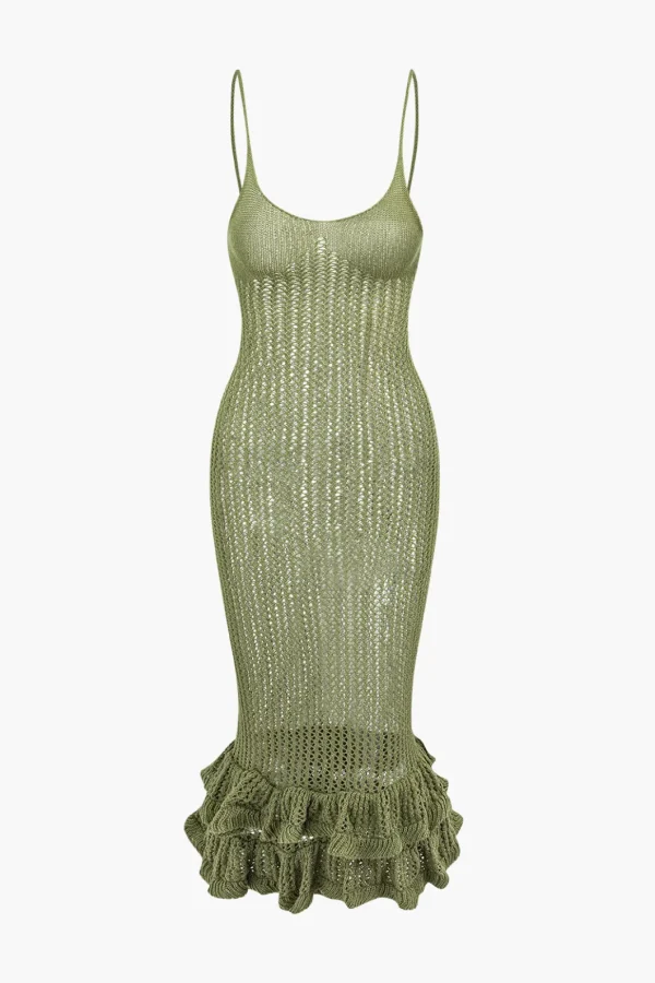 Open Knit Ruffle Hem Cami Midi Dress>MICAS Sale