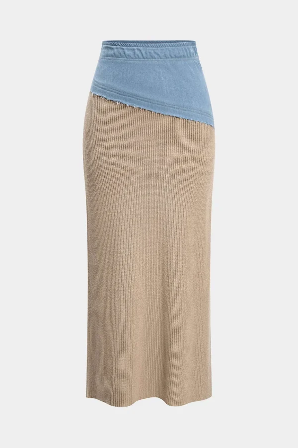 Patchwork Asymmetrical Sweater Skirt>MICAS Clearance