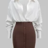 Patchwork Button Detail Long Sleeve Mini Dress>MICAS Online