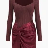 Patchwork Knot Ruched Mini Dress>MICAS Online