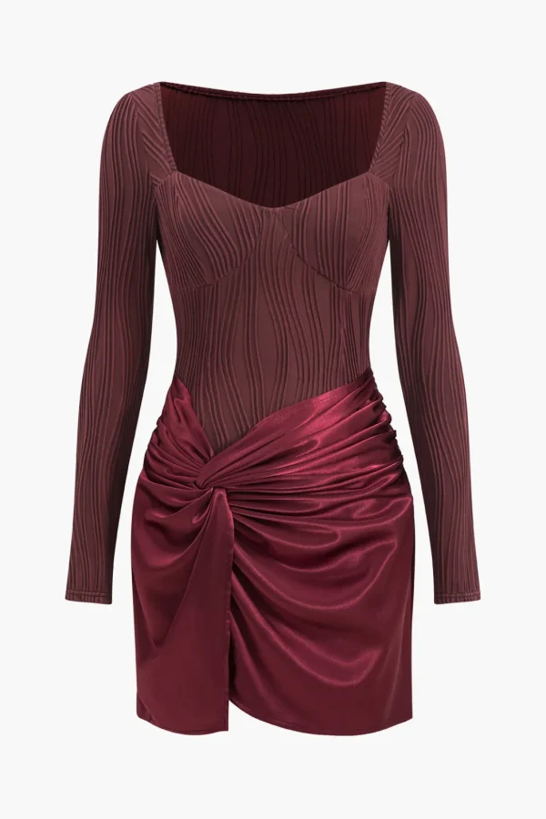 Patchwork Knot Ruched Mini Dress>MICAS Online