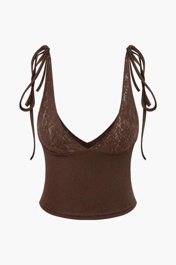 Patchwork Lace Tie V-neck Cami Top>MICAS Clearance