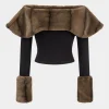 Patchwork Off Shoulder Long-Sleeve Top>MICAS New
