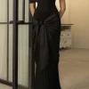 Patchwork Off-Shoulder Draped Bow Detail Maxi Dress>MICAS Online