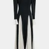 Patchwork Pleated Long Sleeve Maxi Dress>MICAS Fashion