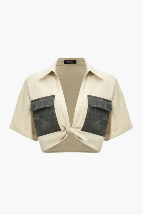 Patchwork Pocket Twist Short-Sleeve Shirt>MICAS Discount