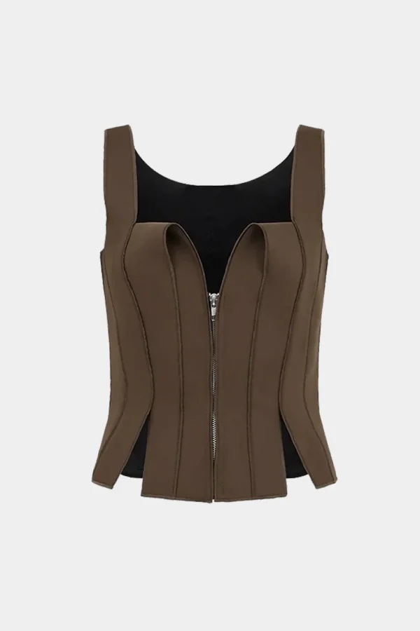Patchwork Stitching Zipper Side Slit Cami Top>MICAS Discount