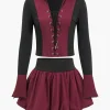 Patchwork Tie Up Top And Puff Skirt Set>MICAS Discount