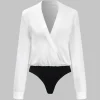Patchwork V-Neck Long Sleeve Bodysuit>MICAS New