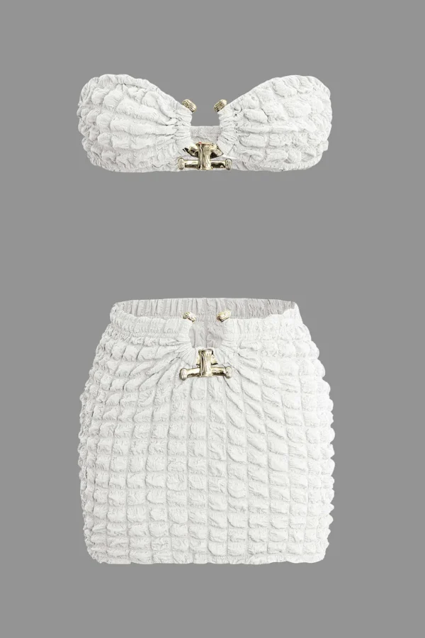 Popcorn Textured Tube Top And Mini Skirt Set>MICAS Sale