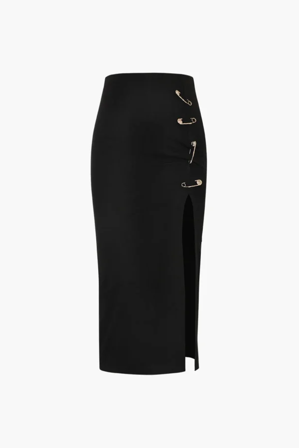 Pothook Detail Slit Midi Skirt>MICAS Clearance