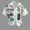 Print Knot Front Cropped Shirt>MICAS Discount