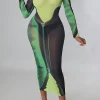 Printed Round Neck Mesh Maxi Dress>MICAS Best