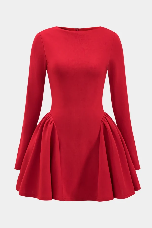 Puff Hem Zipper Long Sleeve Mini Dress>MICAS Hot