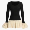 Puff Sleeve Patchwork Long Sleeve Mini Dress>MICAS Outlet