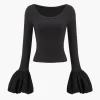 Puff Sleeve Patchwork Long-Sleeve Top>MICAS Hot