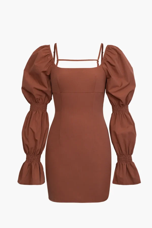 Puff Sleeve Square Neck Mini Dress>MICAS New