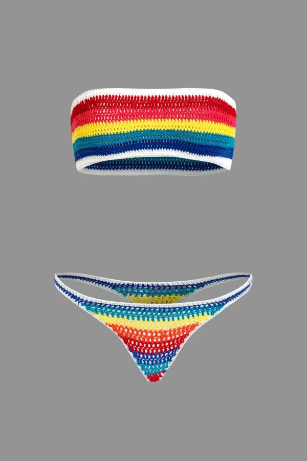 Rainbow Stripe Crochet Bikini Set>MICAS Discount