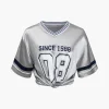 Retro Print Contrast Binding V-Neck T-Shirt>MICAS Discount
