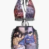 Retro Print Halter Backless Fringe Shorts Set>MICAS Sale