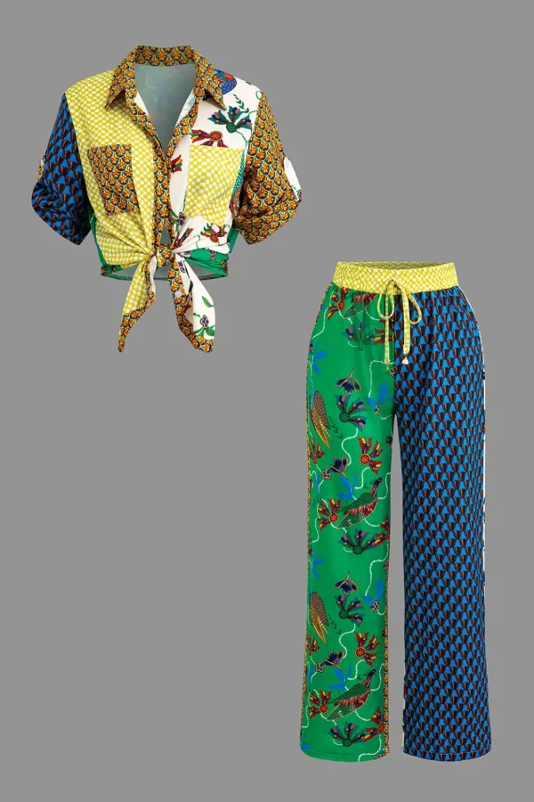 Retro Print Shirt and Pants Set>MICAS New