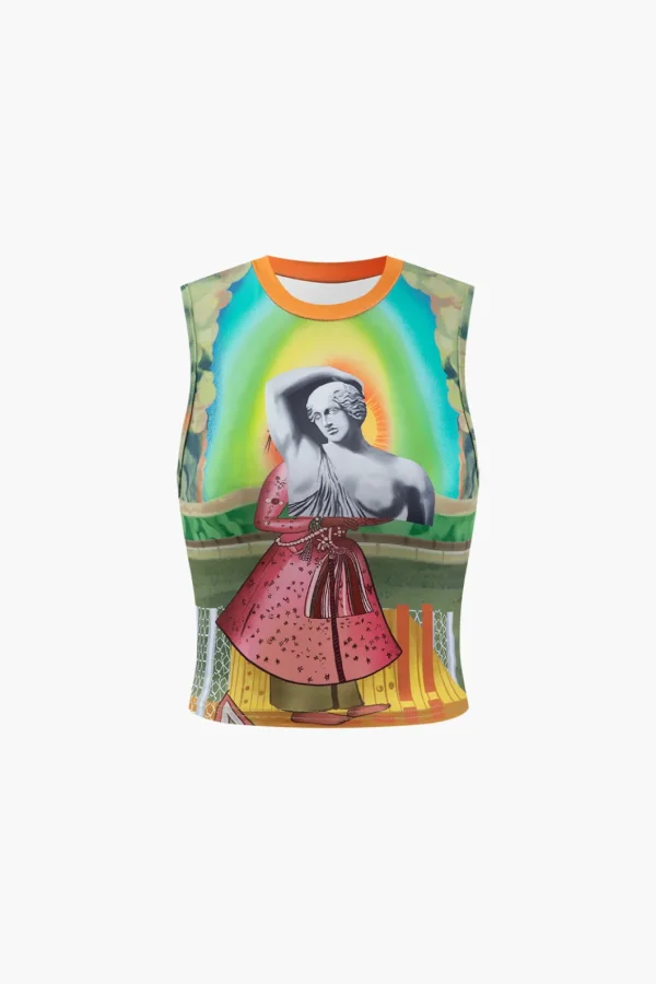 Retro Statue Print Tank Top>MICAS Fashion