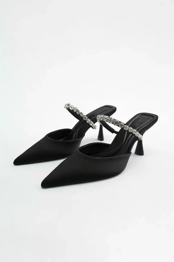 Rhinestone Embellished Pointed-toe High-heeled Sandals>MICAS Discount