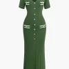 Ribbed Knit V-neck Midi Dress>MICAS New