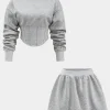 Round-Neck Corset Long-Sleeve Top And Skirt Set>MICAS Best