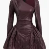 Ruched Asymmetrical Long Sleeve Mini Dress>MICAS Clearance
