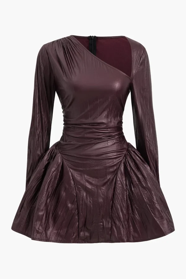 Ruched Asymmetrical Long Sleeve Mini Dress>MICAS Clearance