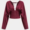 Ruched Backless Tie Back Long-Sleeve Shirt>MICAS Outlet