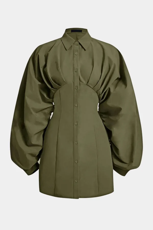 Ruched Button Long-Sleeve Shirt>MICAS Fashion