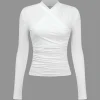 Ruched Crossover Long Sleeve Top>MICAS Clearance