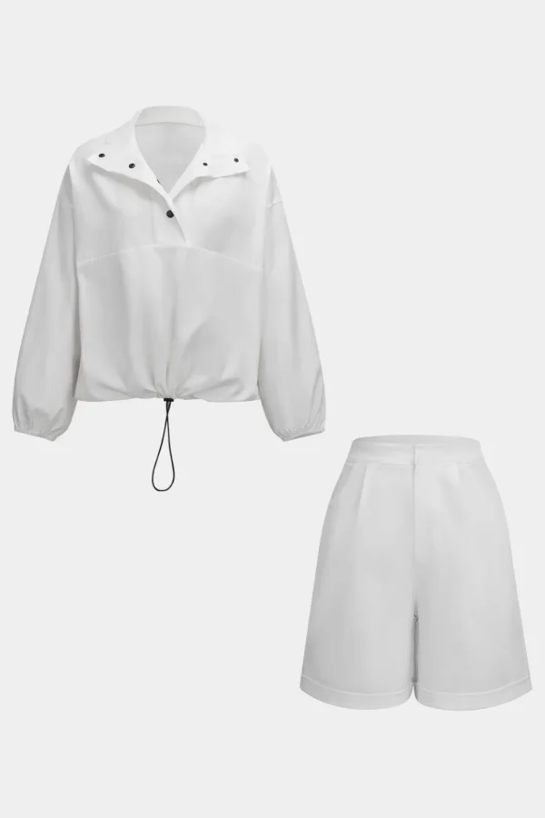 Ruched Drawstring Button Long-Sleeve Top And Shorts Set>MICAS Discount