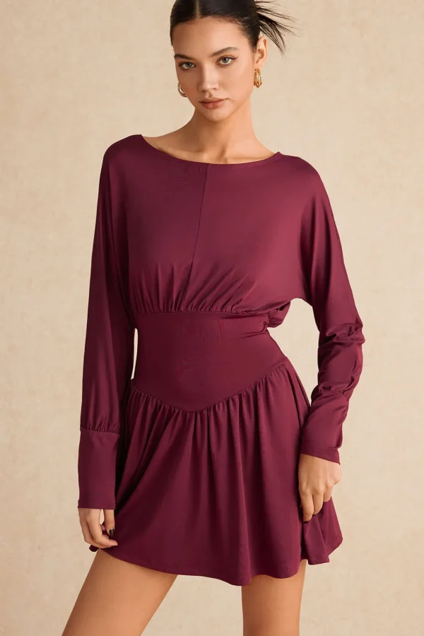 Ruched Long Sleeve Retro Mini Dress>MICAS Hot