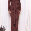 Ruched Off Shoulder Drape Detail Maxi Dress>MICAS Fashion