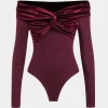 Ruched Patchwork Off Shoulder Long Sleeve Bodysuit>MICAS Hot